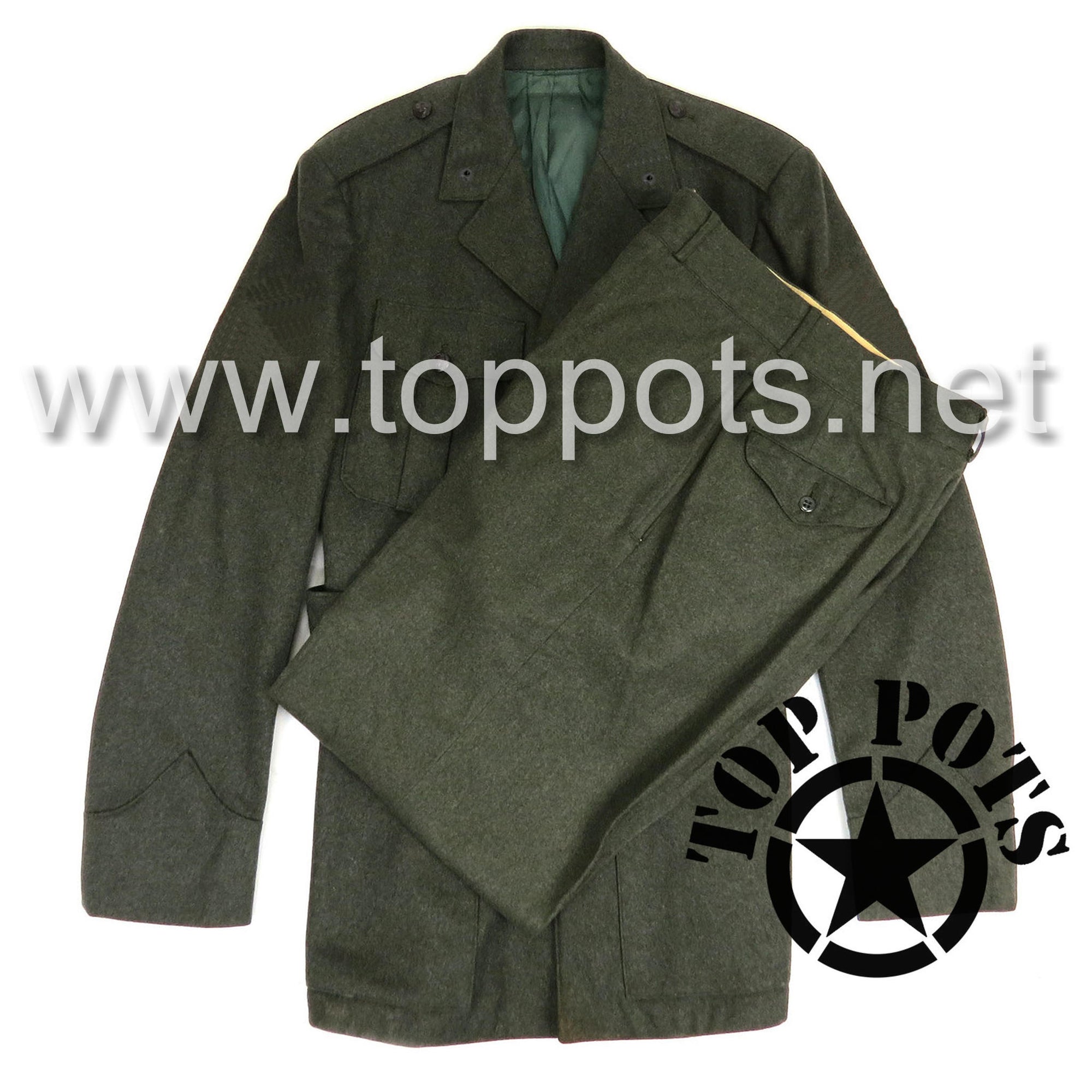 WWII USMC Reproduction M1937 Green Wool Marine Corps Service Dress Coat Jacket & Pant Uniform Set (Jacket and Pants)