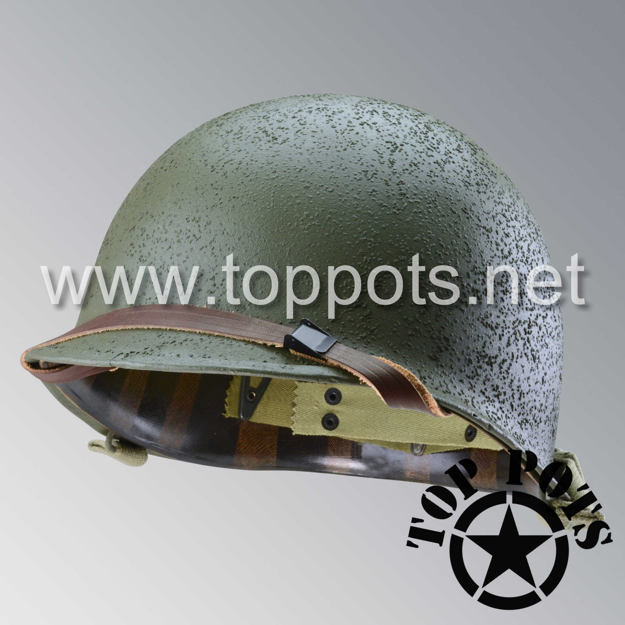 WWII USMC Restored Original M1 Infantry Helmet Swivel Bale Shell and Liner with Marine Corps Raider Emblem
