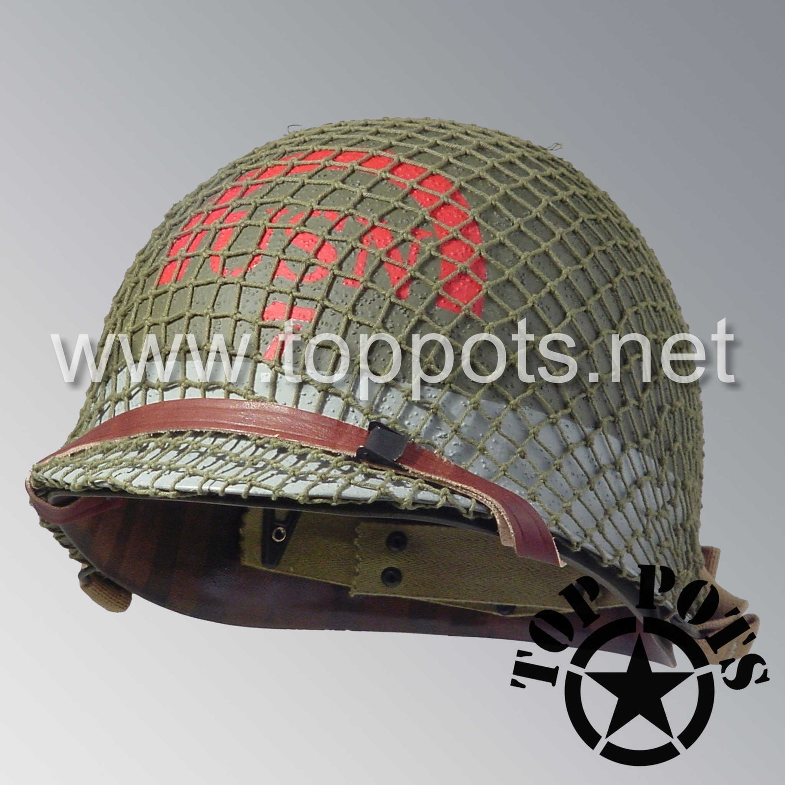 WWII US Navy Restored Original M1 Infantry Helmet Swivel Bale Shell and Liner with 7th Naval Beach Battalion USN Emblem with OD 3 Net