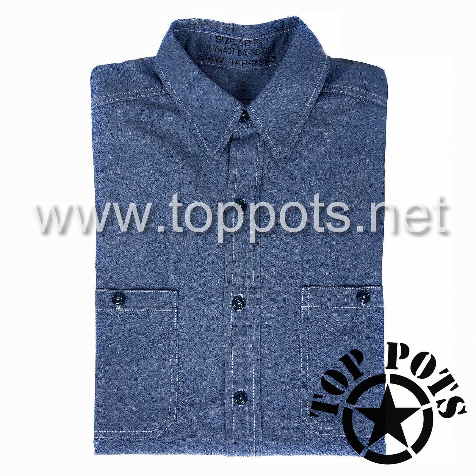 WWII US Navy Reproduction Blue Chambray Enlisted Seaman Cotton Uniform Shirt