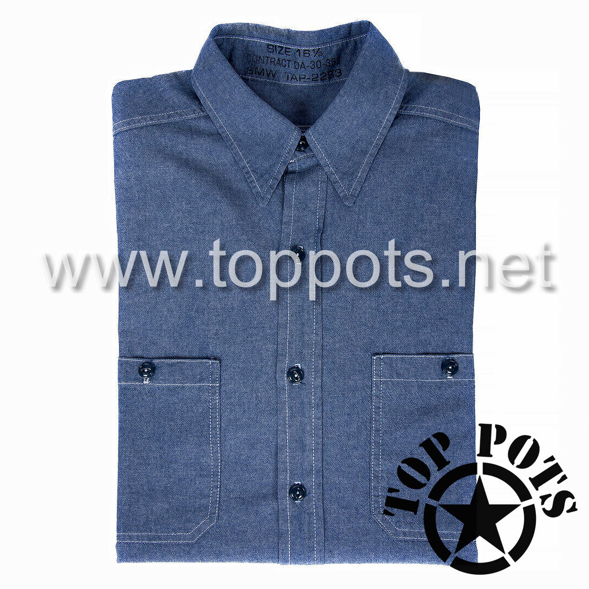 WWII US Navy Reproduction Blue Chambray Enlisted Seaman Cotton Uniform Shirt WWII US Navy Reproduction Blue Chambray Enlisted Seaman Cotton Uniform Shirt