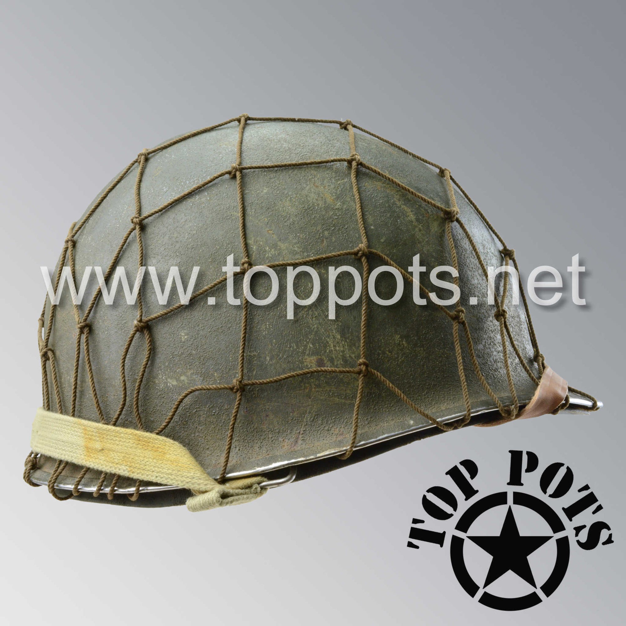 WWII US Army Original M1 Infantry or M1C Paratrooper Airborne Helmet Net - Khaki Tan Cotton (NET ONLY... HELMET NOT INCLUDED)