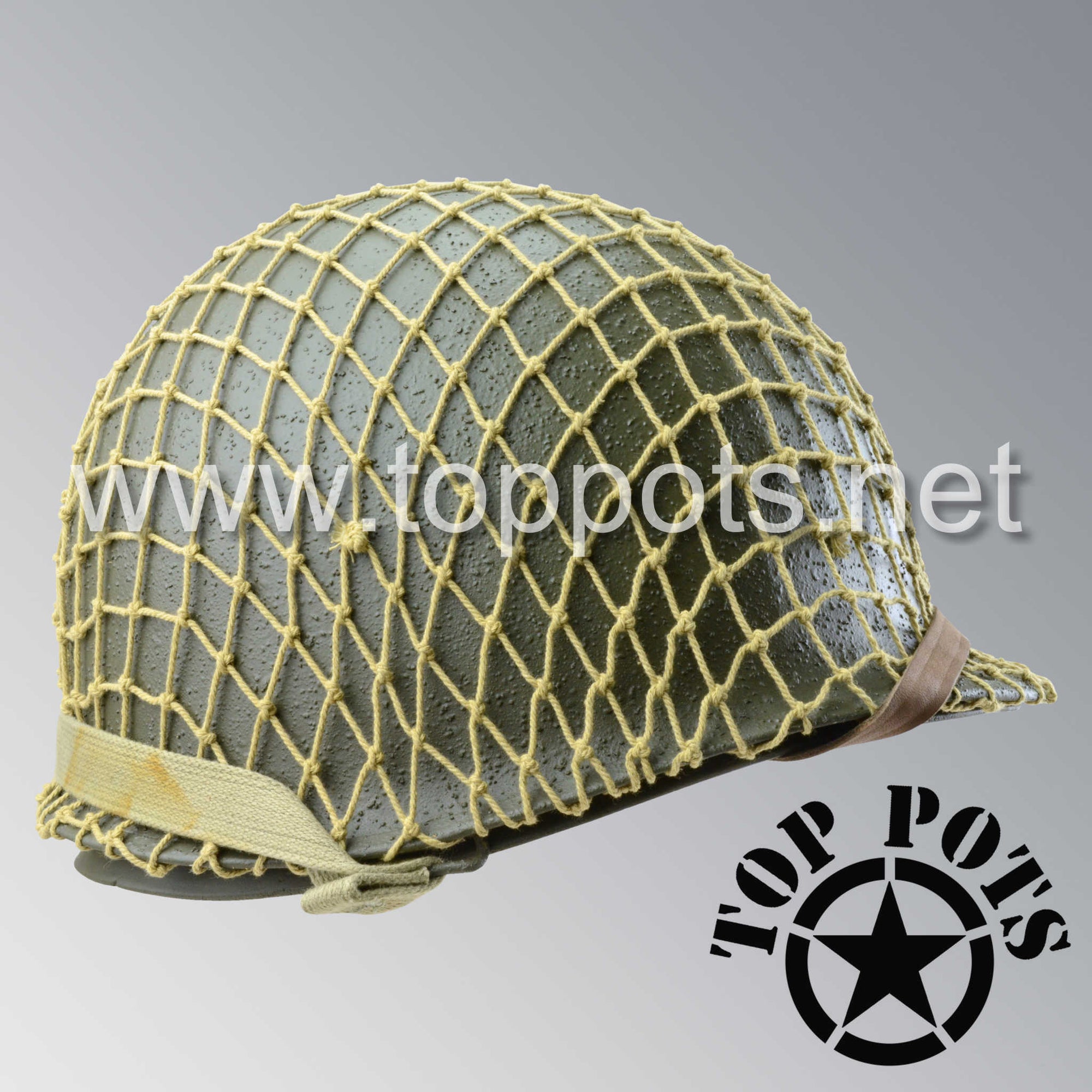 WWII US Army Reproduction M1 Infantry or M1C Paratrooper Airborne Helmet Net - Khaki Tan Cotton (NET ONLY.... HELMET NOT INCLUDED)